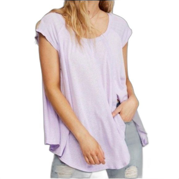Linen Blend Free People Keep It Casual Tee Purple Short Sleeve S - Picture 1 of 10